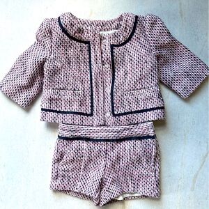 Janie and Jack Parkside Social Pink/Navy Tweed Jacket, Shorts  & Peplum Top, 2T